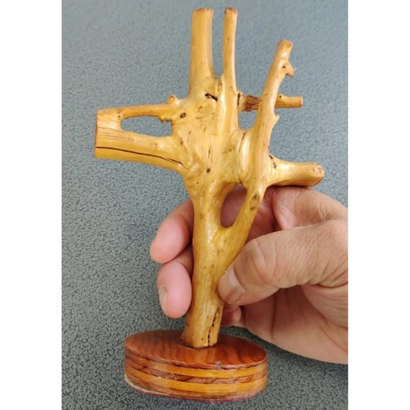 Mini Tree Root? Wooden Abstract Art Sculpture Stand Decor Ring Holder 6.5x4" - Picture 5 of 14